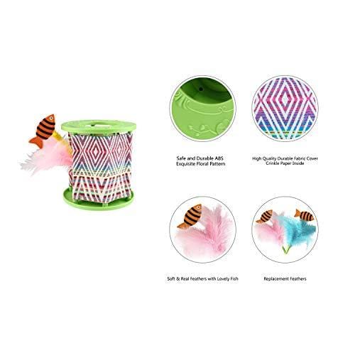 PETGEEK Cat Rolling Toy with Feathers, Automatic Cat Toys Interactive -Cat Toy Feather Teaser & Squeak Mouse Cat Toy Decoration Fish Crinkle Paper Inside, Wonder Pod Diameter 6.7" Height 7"