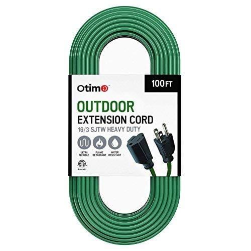 Otimo 100 ft 16/3 Outdoor Heavy Duty Extension Cord - 3 Prong Extension Cord, Green