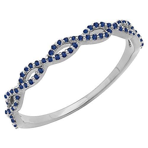 Dazzlingrock Collection 10K Round Blue Sapphire Ladies Swirl Anniversary Wedding Band Stackable Ring, White Gold, Size 5 - Ultra Pickleball