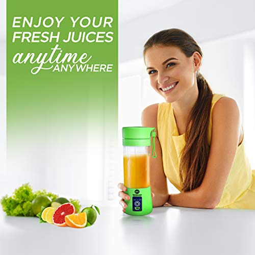 NestariaHome Portable blender for shakes and smoothies - USB rechargeable blender / instant blender with Six sharp 3D Blades, Food Grade PP & BPA Free Material - Personal portable blender bottle, Blender on the go, 380ml 12.8(oz)