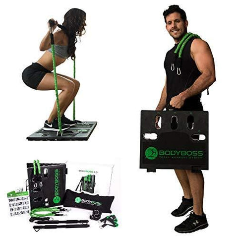 BodyBoss Home Gym 2.0 - Full Portable Gym Home Workout Package, Includes 1 Set of Resistance Bands (2) - Collapsible Resistance Bar, 2 Handles + More - Full Body Workouts for Home, Travel or Outside