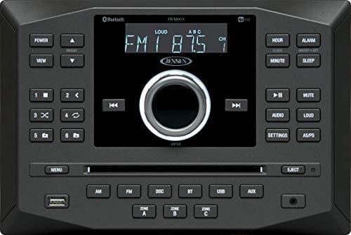 Jensen JWM60A AM|FM|DVD|CD|USB|AUX|App Ready Bluetooth Wallmount Stereo with App Control, Plays: CD, CD-R, CD-RW, DVD, DVD+RW, DVD-RW, MP3, DVD-Video, MPEG-4, VCD, JPEG, CD-DA, MP3, WMA, Dolby