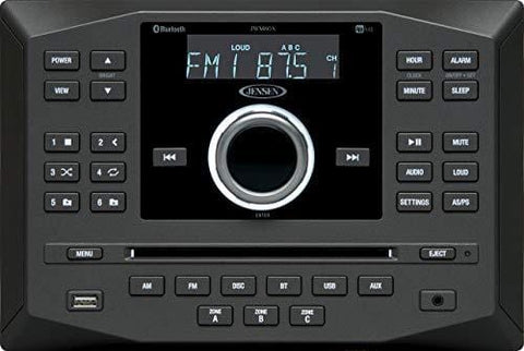 Jensen JWM60A AM|FM|DVD|CD|USB|AUX|App Ready Bluetooth Wallmount Stereo with App Control, Plays: CD, CD-R, CD-RW, DVD, DVD+RW, DVD-RW, MP3, DVD-Video, MPEG-4, VCD, JPEG, CD-DA, MP3, WMA, Dolby