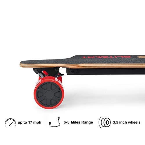BLITZART Huracane 38" Electric Skateboard Electronic Longboard 17mph 350W Hub-Motor 3.5" 90mm (Red)