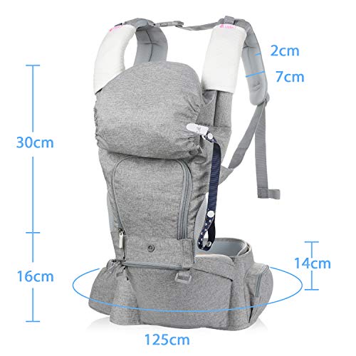 Lictin Baby Carrier 6-in-1 Ergonomic Backpack Carry with Hip Seat for Infants from 3.5KG to 20KG with 2 Cotton Bibs, 1 Pacifier Chain, with CE ASTM Certificated Tummy Carrier for Hiking, Shopping