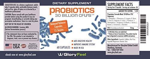 Probiotic Supplement for Women & Men 30 Billion CFU 15 Strains - Probiotics with Prebiotics - Lactobacillus Acidophilus Probiotic - Delayed Release Capsules