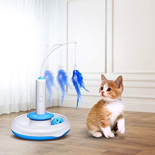 isYoung Cat Teasing Toy, Electric Mute Training Cat Toy Kitten Rotating Teaser Feather, Fun Playing Interactive Smart Game Pet Toy (Cat Teasing Toy)