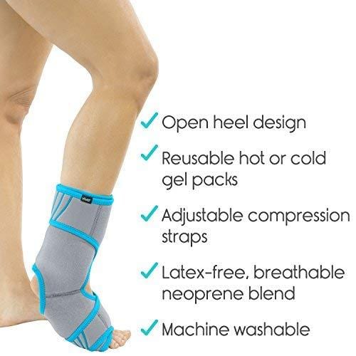 Vive Ankle Ice Pack Wrap - Foot Cold / Hot Compression Brace - Adjustable Freeze Support For Cooling / Heating Achilles Injuries, Tendonitis, Plantar Fasciitis, Sore Feet, Inflammation, Muscle  Sprain