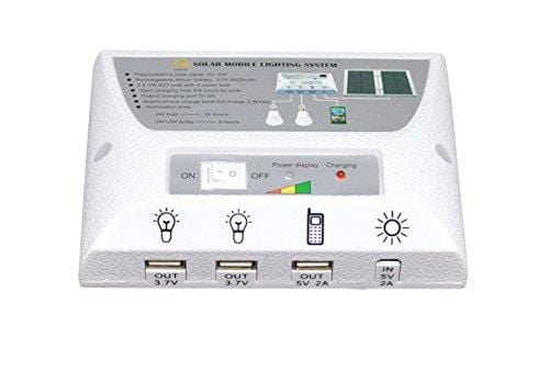 GVSHINE [6W Panel Foldable] Solar Mobile Light System, Solar Home DC System Kit, 3.7V Lithium Battery - 6W Foldable Panel Solar Home System Kit - Including 3 Cell Phone Charger - 2 LED Lights