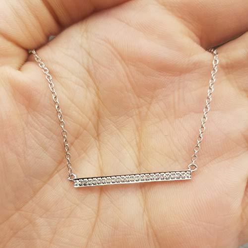 Dazzlingrock Collection 0.12 Carat (ctw) 14K White Diamond Bar Shape Fashion Pendant with 18 Inch Silver Chain, White Gold