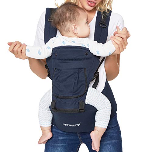 Baby Carrier Hip Seat 100% Cotton - Pocket & Removable Hoodie/Head Support - Adjustable & Breathable - Neotech Care Brand - for Infant, Child, Toddler - Grey