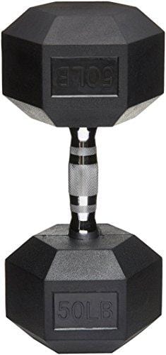 AmazonBasics Rubber Encased Hex Dumbbell Weight - 14.4 x 6.7 x 5.9 Inches, 50 Pounds