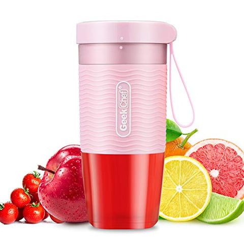 Geek Chef Portable Blender Mini Personal Blender Small Smoothie and Shakes Blender Cordless Small Blender Cup, USB Rechargeable Travel Blender BPA-Free Tritan,10oz/300ml, Pink