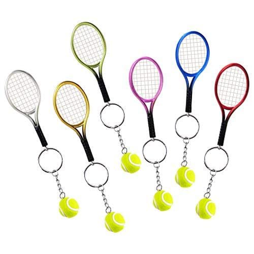 Pakala66 Tennis Racket Keychain Sport Style Tennis Ball Keyring Great Tennis Gift for Sport Lovers, 6 Color Set