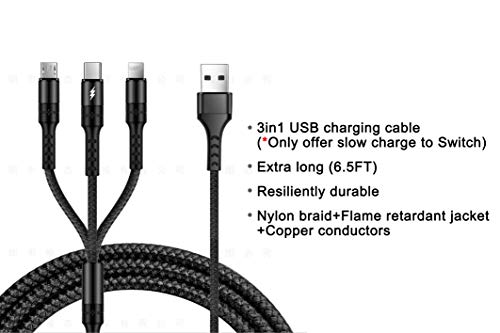 Car Headrest Mount Silicon Holder for Nintendo Switch Console, iPad Mini, Kindle Paperwhite with 3-in-1 Charging Cable (Black)