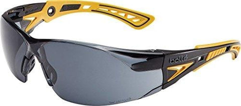 Bolle Safety Rush+ Safety Glasses, Yellow & Black Frame, Smoke Lenses