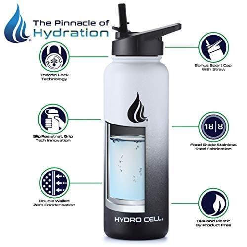 HYDRO CELL Stainless Steel Water Bottle with Straw & Wide Mouth Lids (40oz) - Keeps Liquids Perfectly Hot or Cold with Double Wall Vacuum Insulated Sweat Proof Sport Design (Black/White 40oz) [product _type] HYDRO CELL - Ultra Pickleball - The Pickleball Paddle MegaStore