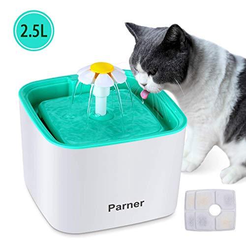 PARNER Pet Water Fountain, 2.5L Flower Pet Dispenser, Super Quiet Automatic Drinking Water Bowl for Cat & Dog