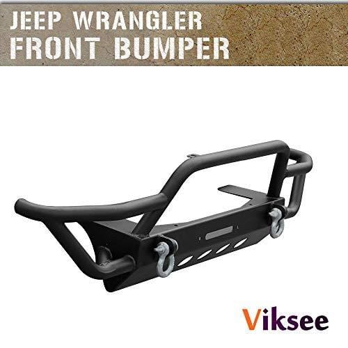 Viksee Front Bumper for 2007-2018 Jeep Wrangler JK JL 1pc Black Rock Crawler With Winch Plate