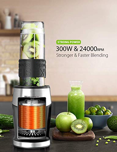 Smoothie Blender 300W Personal Blender with 20 oz Portable Sports Bottle, 2-in-1 System Portable Blender with 4 Sharp Blades for Smoothie and Shakes, Includes Grinder Cup, Travel Lid