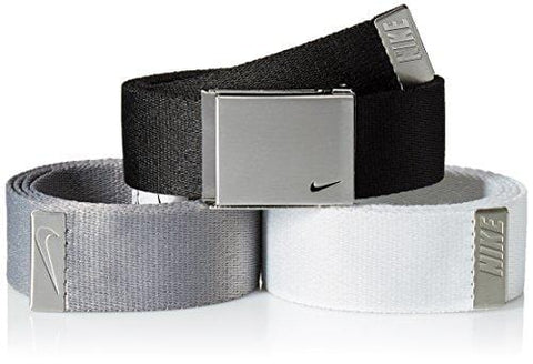Nike Men's 3 Pack Golf Web Belt, Black/White/Grey, One Size