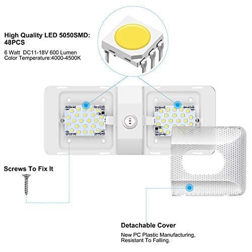 BlueFire 4 Pack Upgraded Super Bright DC 12V Led RV Ceiling Double Dome Light RV Interior Lighting Trailer Camper RV Lights Interior with ON/Off Switch for Trailer Camper Car RV Boat (Natural White)
