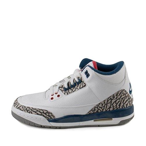 Jordan Nike Kids Air 3 Retro OG BG White/Fire Red True Blue Basketball Shoe 6 Kids US
