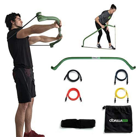 Gorilla Bow Portable Home Gym Resistance Band System, Weightlifting and HIIT Interval Training Kit, Full Body Workout Equipment (Original Green)
