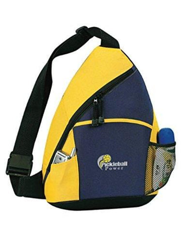 Pickleball Sling Bag - New - A top Value Sport Sling Bag with a Perfect Mix of Size & Durability! - New/Embroidered - Carry Pickleball Paddles - Black/Navy Blue/Yellow