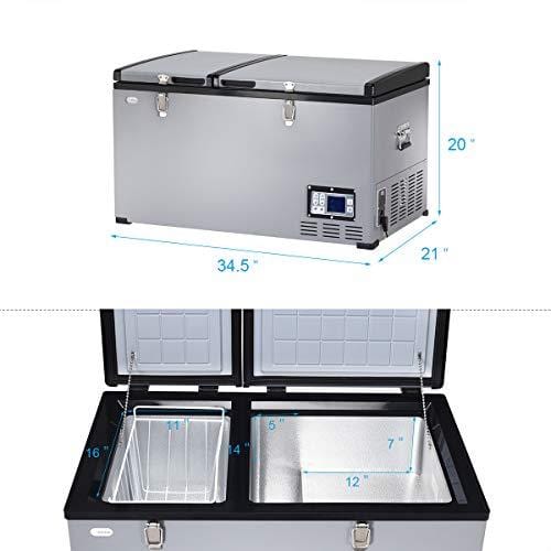 COSTWAY Car Travel Freezer, 84 Quart Portable 2-door Compressor Freezer -4°F to 50°F, Electric Powered Cooler Mini Fridge For Car and Home, Camping, Truck Party (84 Quart)