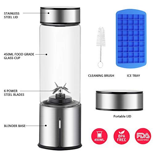 TTLIFE 2 Cup Cover Portable Blender,USB Rechargeable Cordless Smoothie Glass Blender,Mini Jucier Cup Travel Sports Bottle