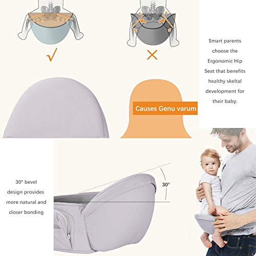Viedouce Hip Seat Baby Carrier with Safety Straps Lightweight Ergonomic Waist Stool Baby Front Carrier for 3-48 MO, Gray