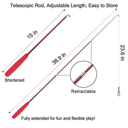 Cat Feather Toy, Retractable Cat Toys Wand 2 Wands & 9 Assorted Teaser Refills, Interactive Feather Teaser Wand Toy Bell Kitten Cat Having Fun Exerciser Playing