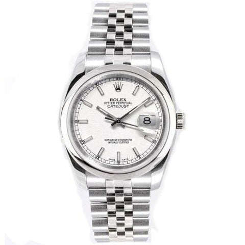 Rolex Mens New Style Heavy Band Stainless Steel Datejust Model 116200 Jubilee Band Stainless Steel Smooth Bezel White Stick Dial