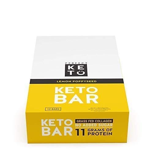 New! Perfect Keto Bar, Keto Snack (12 Count), No Added Sugar. 10g of Protein, Coconut Oil, and Collagen, with a Touch of Sea Salt and Stevia. (12 Bars, Lemon Poppyseed)