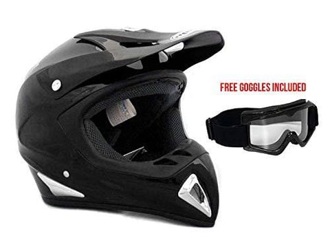 MMG Adult Motorcycle Helmet Off Road MX ATV Dirt Bike Motocross UTV, Shiny Black, Medium, Includes Goggles