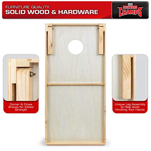 Backyard Champs Corn Hole Outdoor Game: 2 Regulation Wood Cornhole Boards and 8 Bean Bags, 2 x 4 Foot, Natural