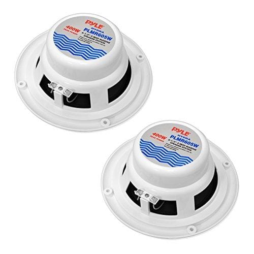 6.5 Inch Dual Marine Speakers - 2 Way Waterproof and Weather Resistant Outdoor Audio Stereo Sound System with 400 Watt Power, Polypropylene Cone and Butyl Rubber Surround - 1 Pair - PLMR605W (White)