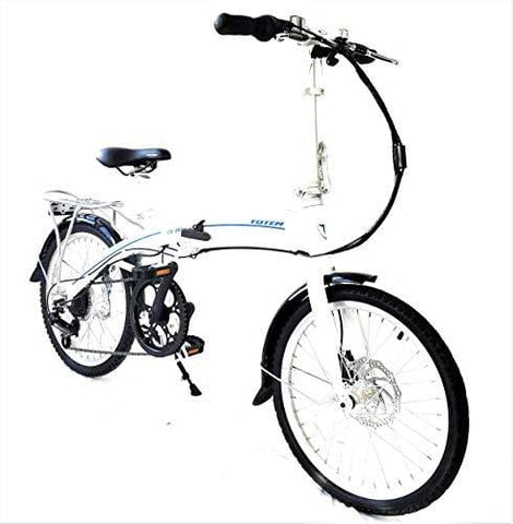 Totem Electric Bicycle 250W Commuter Series 20" Folding Bike w/Removable 36V Battery, 5 Level Pedal Assist and Pedal-Free Mode, USB Charging Port, Lightweight 44 lbs, Ships Fully Assembled - White