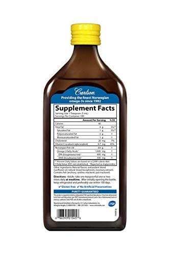Carlson - The Very Finest Fish Oil, 1600 mg Omega-3s, Norwegian, Sustainably Sourced, Lemon, 500 ml