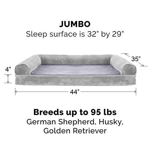FurHaven Pet Dog Bed | Orthopedic Faux Fur & Velvet Sofa-Style Couch Pet Bed for Dogs & Cats, Smoke Gray, Jumbo