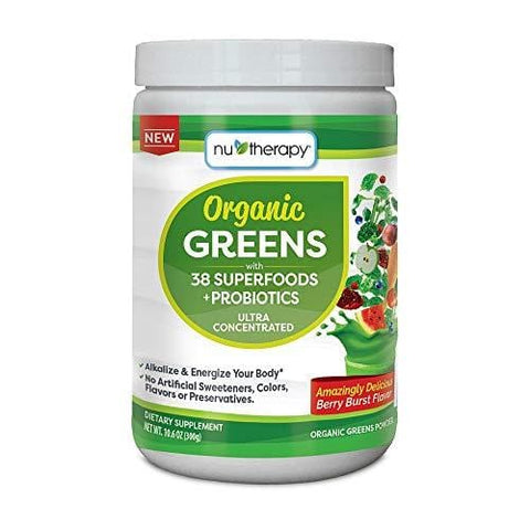 Nu-Therapy Organic Greens Superfood Powder, With probiotics, Berry Burst Flavor, 30 Servings