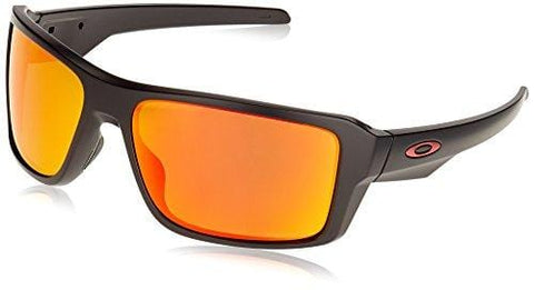 Oakley Men's Double Edge Iridium Rectangular Sunglasses, Matte Black/Prizm Ruby Polarized, 66.02 mm