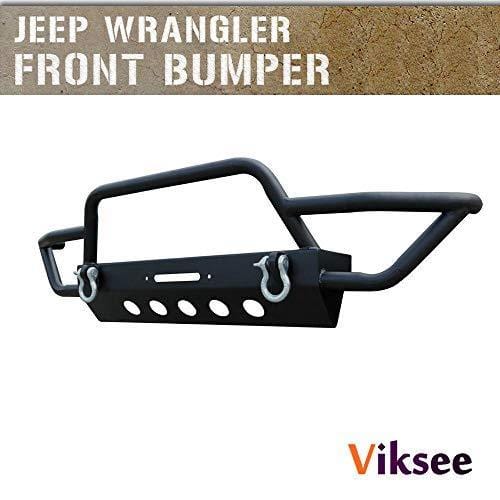 Viksee Front Bumper for 2007-2018 Jeep Wrangler JK JL 1pc Black Rock Crawler With Winch Plate