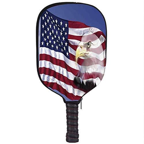 Neoprene Pickleball Paddle Racket Cover Case,American Flag Decor,Bless America Flag in The Wind with Eagle Icon Double Exposure Citizen Image,Multi,Fit for Most Rackets - Protect Your Paddle