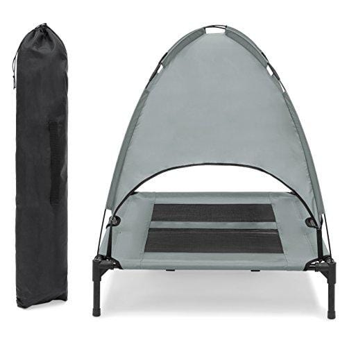 Best Choice Products 36in Outdoor Raised Mesh Cot Cooling Dog Pet Bed w/Removable Canopy, Travel Bag - Gray