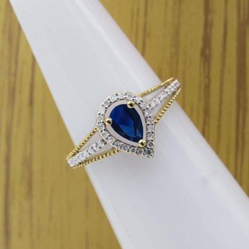 Dazzlingrock Collection 14K 6X4 MM Pear Lab Created Blue Sapphire & Round Diamond Bridal Halo Ring, Yellow Gold, Size 7
