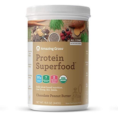 Amazing Grass Organic Plant Based Vegan Protein Superfood Powder with Vitamin Matrix, Flavor: Chocolate Peanut Butter, 10 Servings, 15.1oz, Meal Replacement Shake