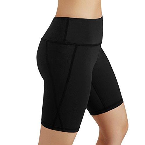 ODODOS Power Flex Yoga Short Tummy Control Workout Running Athletic Non See-Through Yoga Shorts with Hidden Pocket,Black,Medium