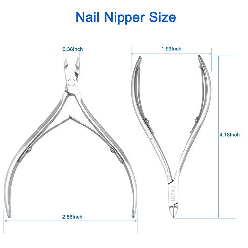 HIFAU 8PCS Premium Cuticle Nippers Pusher Manicure Tools Set, Professional Ingrown Toenail File, Cuticle Remover Trimmer Cutters Tool Gel Nail Art Kit, Stainless Steel, Travel, Gift